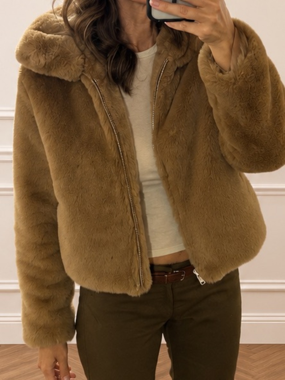 Old Navy Cozy Faux Fur Teddy Jacket in Camel